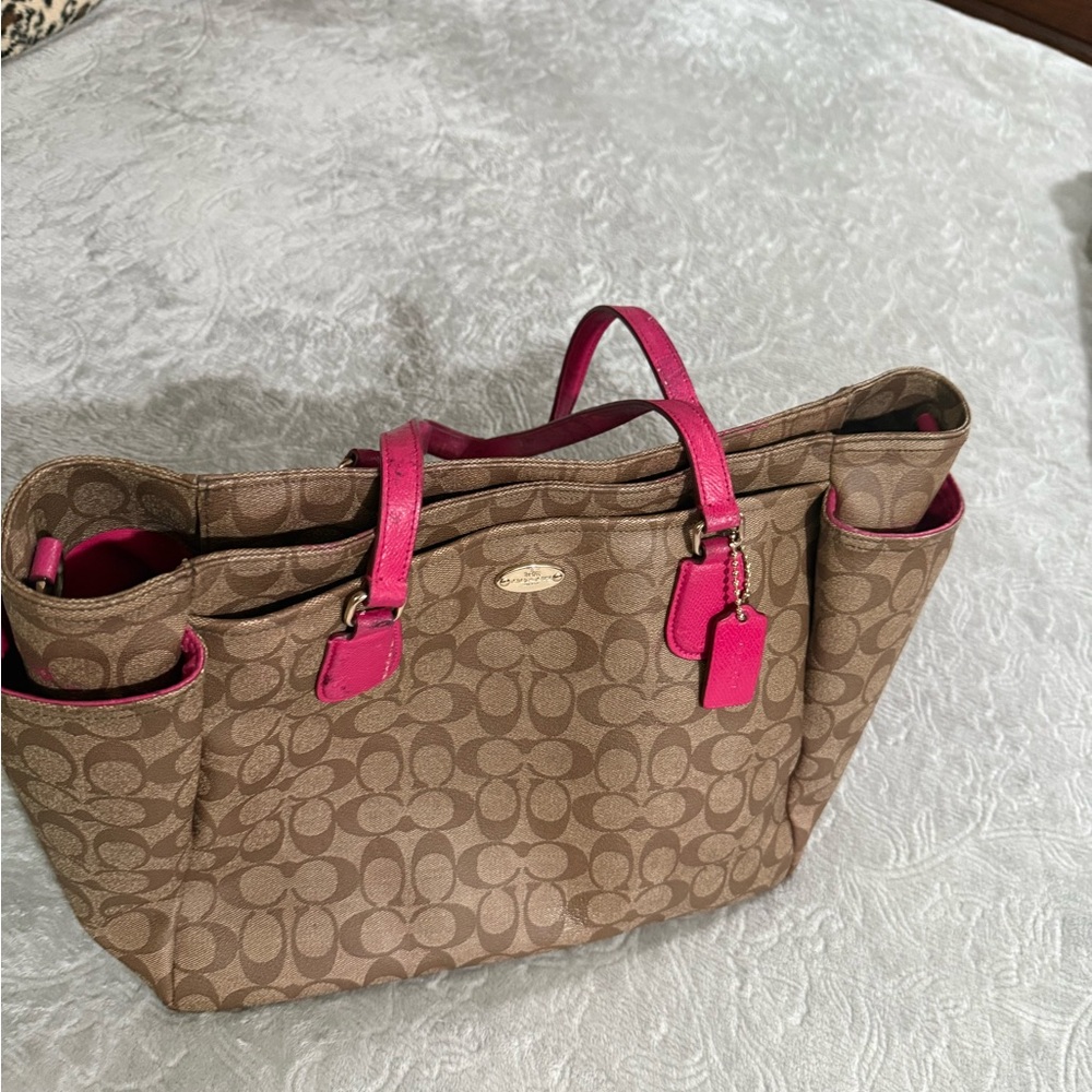 Coach Brown and Pink Signature Tote